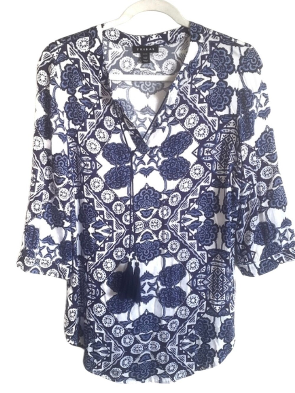 Tribal Tunic Blue And White Shirt XS